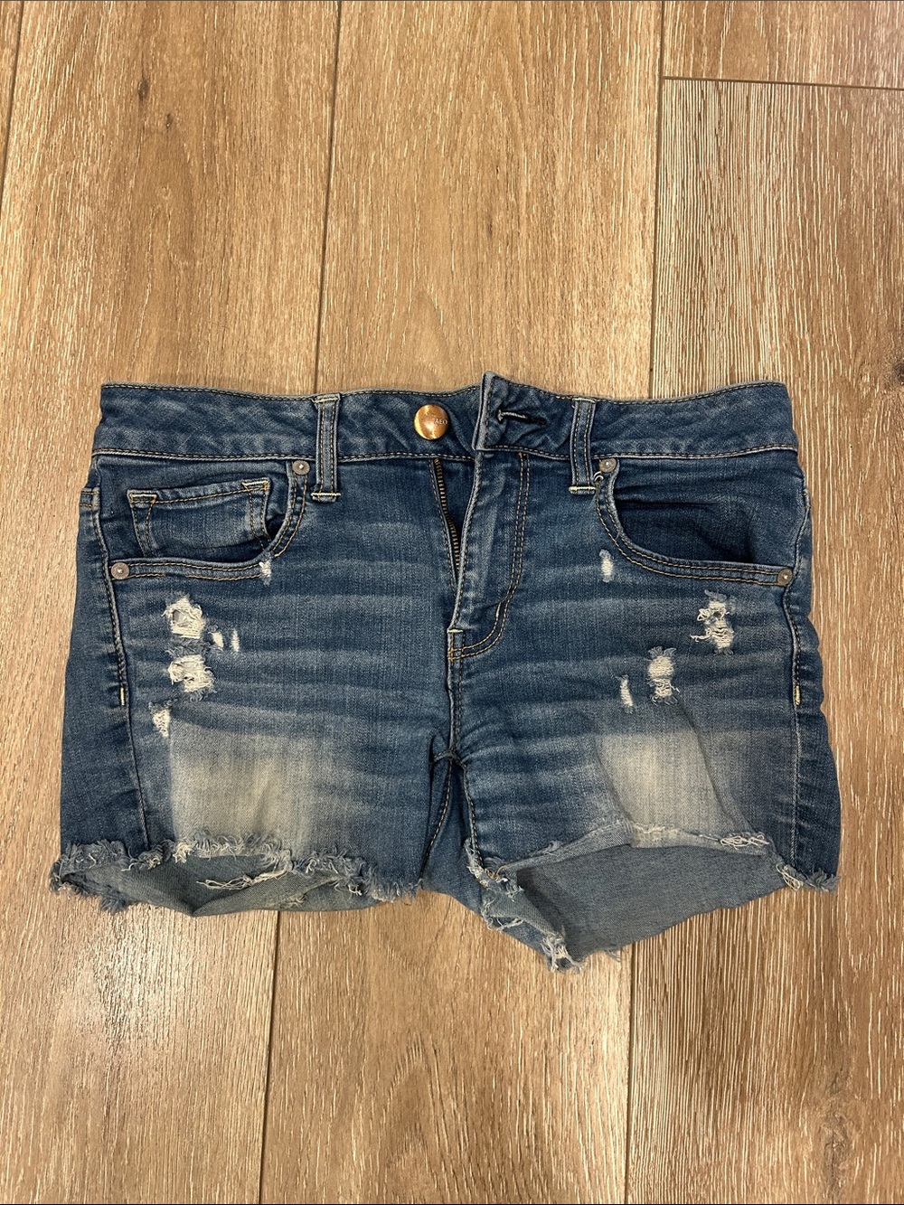 American Eagle Outfitters Distressed Dark Blue Denim Shorts